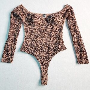 Windsor Floral Bodysuit Top Corset Beige/Black Size Small Baddie Streetwear Edgy